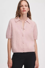 Rag & Bone Jada Brushed Cashmere Short Sleeve Cardigan in Pink