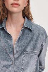 Rag & Bone Miramar Velvet Connie Button-Up in Silver Blue Wash