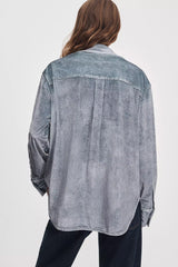 Rag & Bone Miramar Velvet Connie Button-Up in Silver Blue Wash