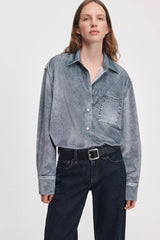 Rag & Bone Miramar Velvet Connie Button-Up in Silver Blue Wash