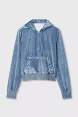 Rag & Bone Miramar Velvet Zip Hoodie in Mid Blue Wash