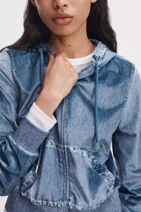 Rag & Bone Miramar Velvet Zip Hoodie in Mid Blue Wash