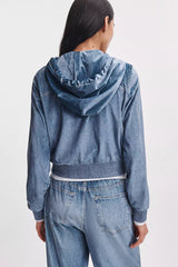 Rag & Bone Miramar Velvet Zip Hoodie in Mid Blue Wash