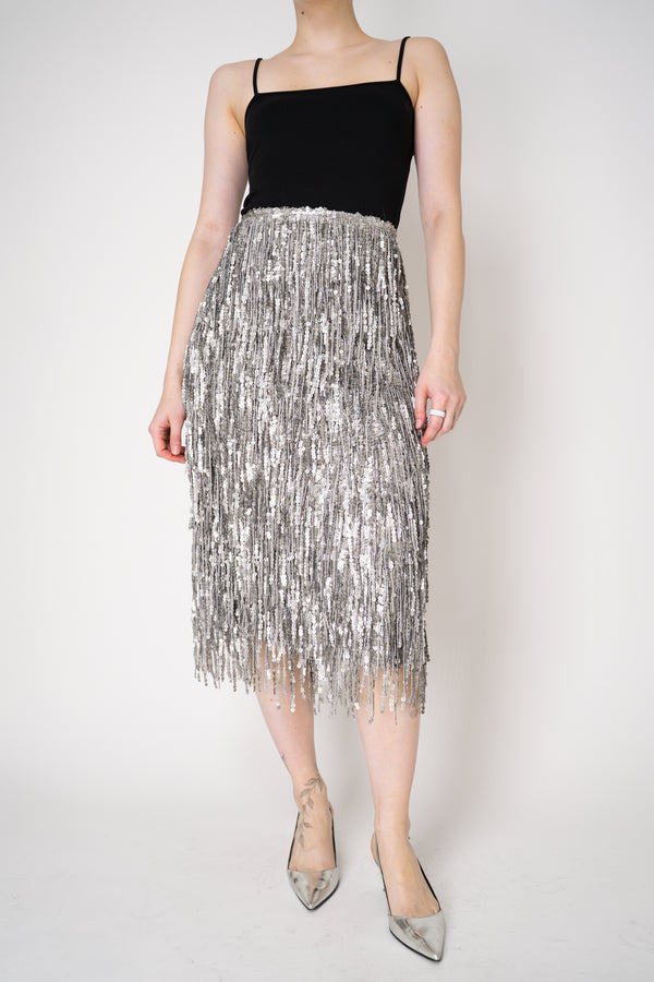 Rag & Bone Billie Sequined Tassel Midi Skirt in Silver Vancouver. Shop Online or in Store.