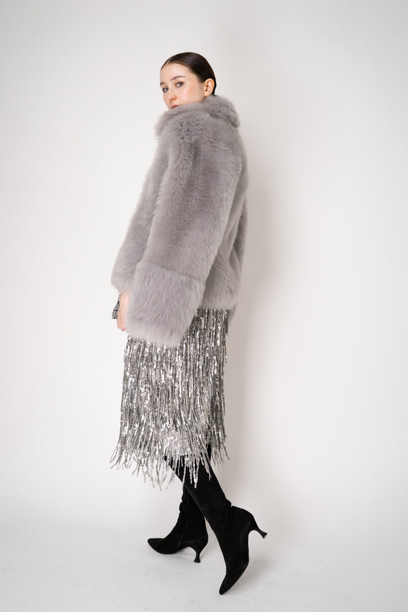 Rag & Bone Billie Sequined Tassel Midi Skirt in Silver Vancouver. Shop Online or in Store.