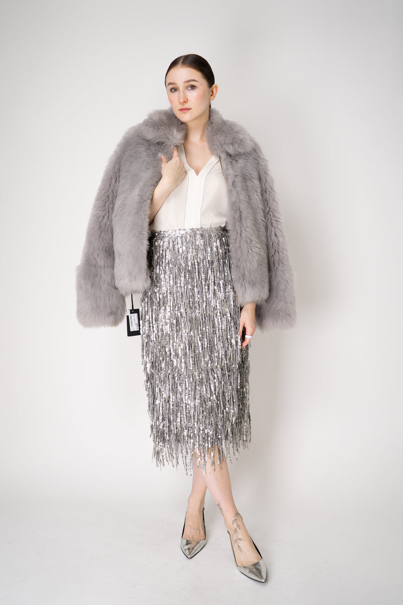 Rag & Bone Billie Sequined Tassel Midi Skirt in Silver Vancouver. Shop Online or in Store.