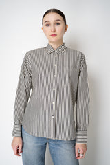 Rag & Bone "Connie" Striped Cotton Poplin Button-Up Blouse in Antique White and Navy Vancouver. Shop Online or in Store.