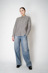 Rag & Bone "Connie" Striped Cotton Poplin Button-Up Blouse in Antique White and Navy Vancouver. Shop Online or in Store.