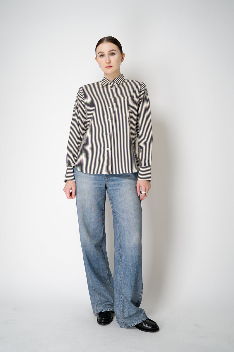 Rag & Bone "Connie" Striped Cotton Poplin Button-Up Blouse in Antique White and Navy Vancouver. Shop Online or in Store.