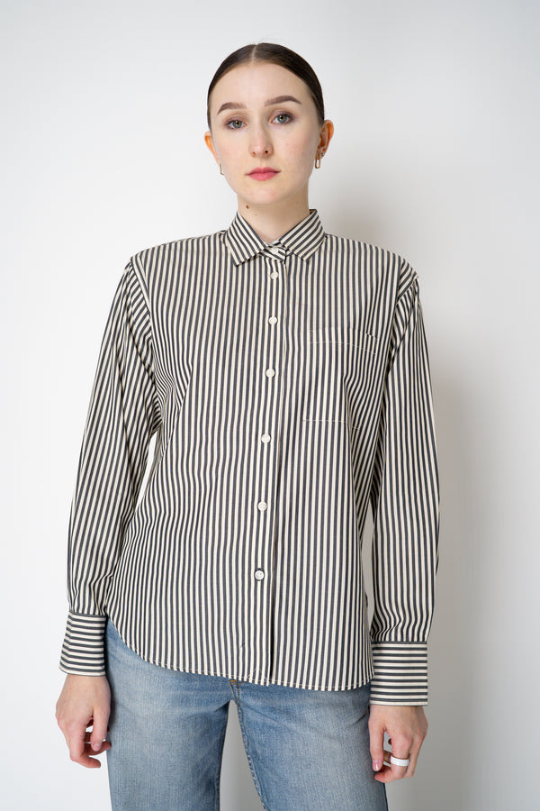 Rag & Bone "Connie" Striped Cotton Poplin Button-Up Blouse in Antique White and Navy Vancouver. Shop Online or in Store.