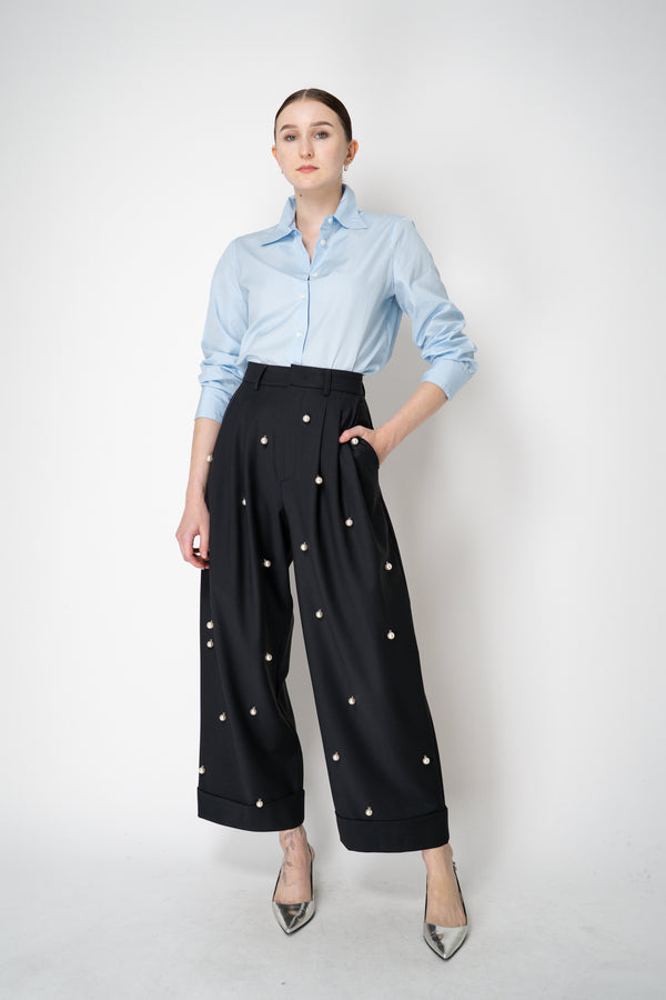 Rag & Bone Cotton Poplin "Dayton" Round Hem Classic Button-Up Blouse in Light Blue Vancouver. Shop Online or in Store.