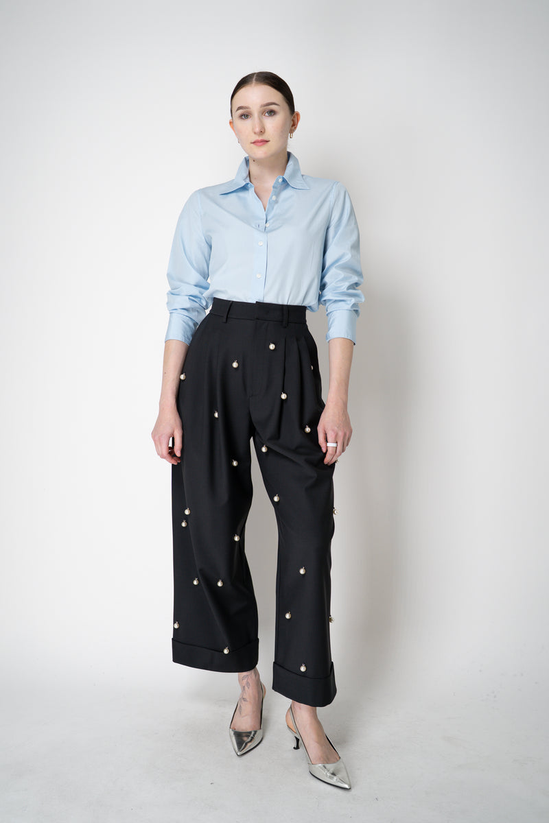 Rag & Bone Cotton Poplin "Dayton" Round Hem Classic Button-Up Blouse in Light Blue Vancouver. Shop Online or in Store.