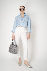Rag & Bone Cropped Cotton Poplin Blouse with Blouson Tuck in Light Blue Vancouver. Shop Online or in Store.
