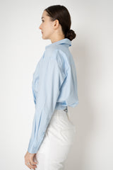 Rag & Bone Cropped Cotton Poplin Blouse with Blouson Tuck in Light Blue Vancouver. Shop Online or in Store.