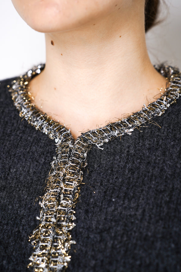 Rag & Bone Davies Cardigan with Lurex Tweed Trim in Charcoal Vancouver. Shop Online or in Store