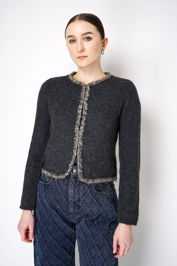 Rag & Bone Davies Cardigan with Lurex Tweed Trim in Charcoal Vancouver. Shop Online or in Store