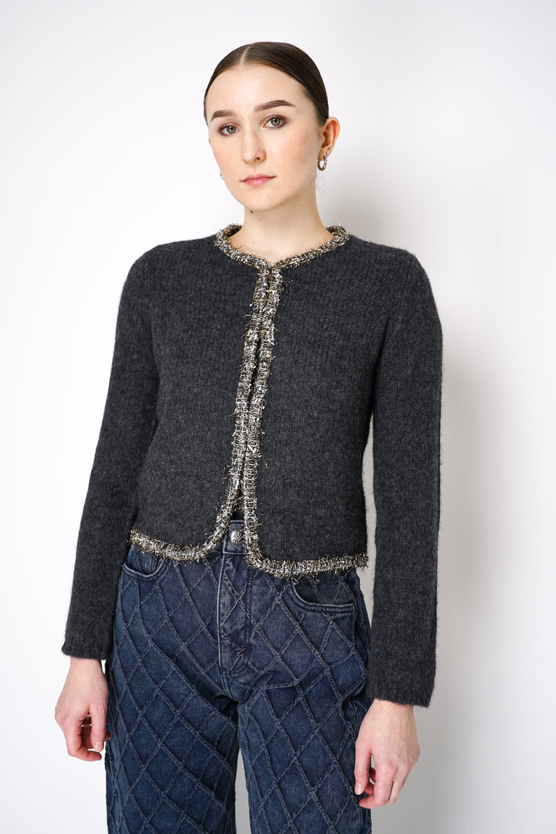 Rag & Bone Davies Cardigan with Lurex Tweed Trim in Charcoal Vancouver. Shop Online or in Store