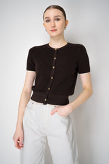 Rag & Bone "Dina" Tipped Short Sleeve Cardigan in Chocolate Brown Vancouver. Shop Online or in Store.