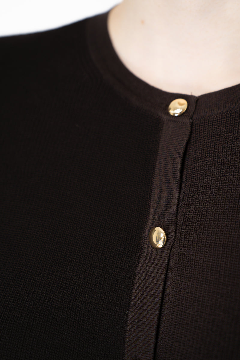 Rag & Bone "Dina" Tipped Short Sleeve Cardigan in Chocolate Brown Vancouver. Shop Online or in Store.
