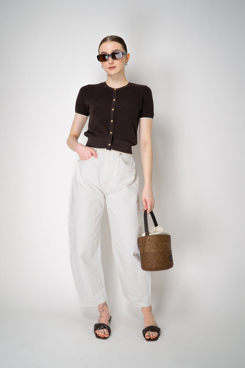 Rag & Bone "Dina" Tipped Short Sleeve Cardigan in Chocolate Brown Vancouver. Shop Online or in Store.