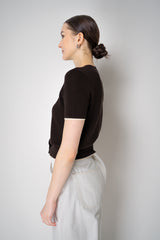 Rag & Bone "Dina" Tipped Short Sleeve Cardigan in Chocolate Brown Vancouver. Shop Online or in Store.