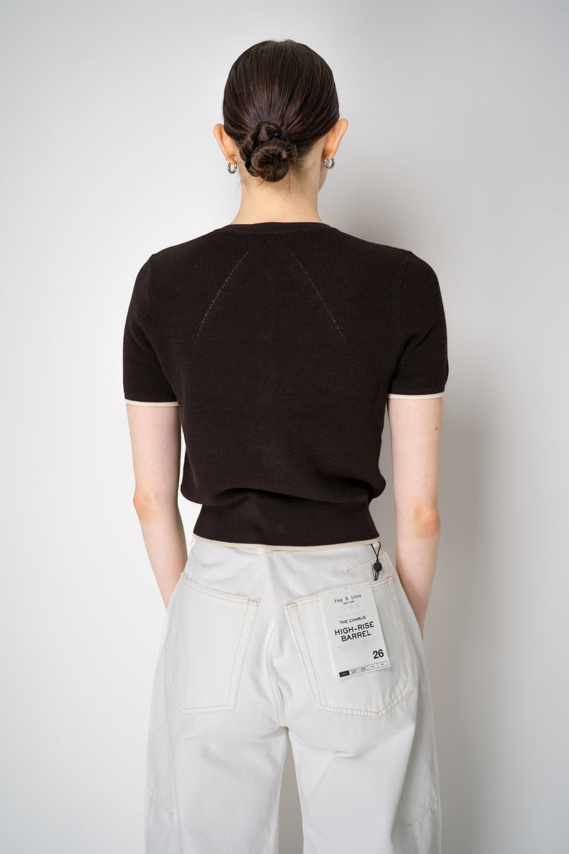 Rag & Bone "Dina" Tipped Short Sleeve Cardigan in Chocolate Brown Vancouver. Shop Online or in Store.
