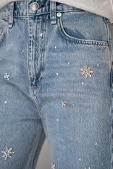 Rag & Bone Jewel Embellished Charlie High-Rise Barrel Jeans in Light Blue Vancouver. Shop Online or in Store.
