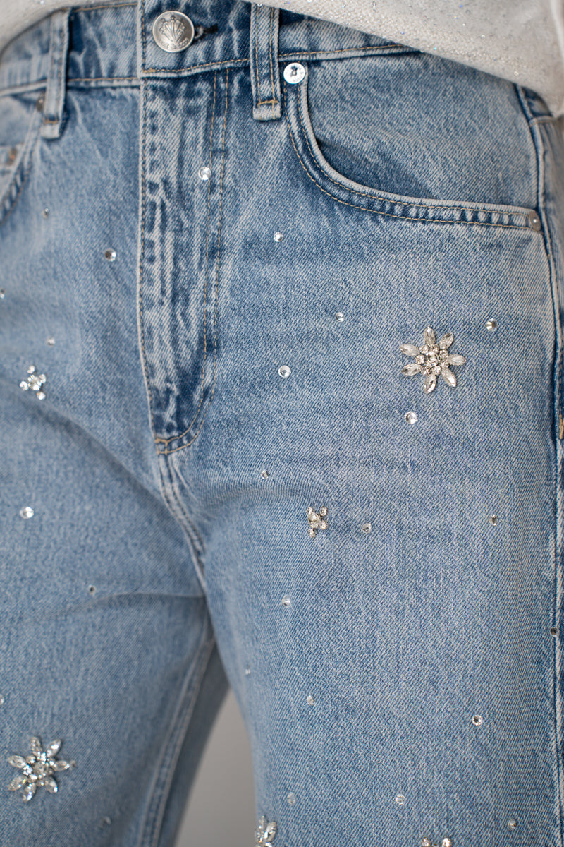 Rag & Bone Jewel Embellished Charlie High-Rise Barrel Jeans in Light Blue Vancouver. Shop Online or in Store.