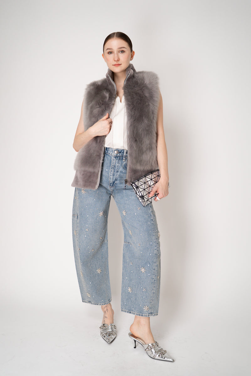 Rag & Bone Jewel Embellished Charlie High-Rise Barrel Jeans in Light Blue Vancouver. Shop Online or in Store.