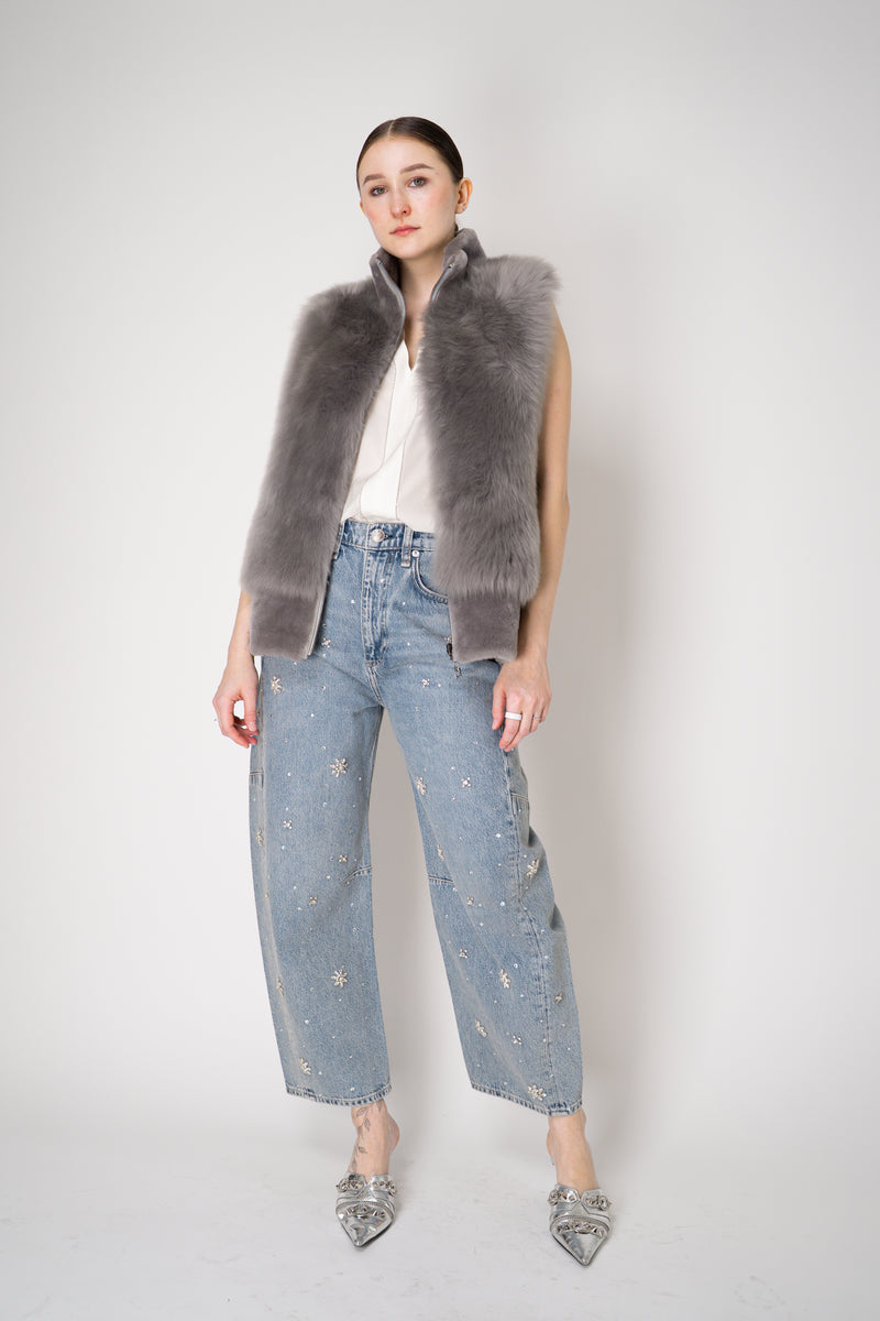 Rag & Bone Jewel Embellished Charlie High-Rise Barrel Jeans in Light Blue Vancouver. Shop Online or in Store.