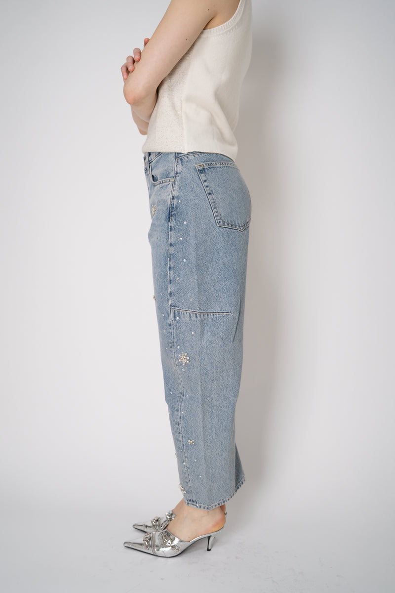 Rag & Bone Jewel Embellished Charlie High-Rise Barrel Jeans in Light Blue Vancouver. Shop Online or in Store.