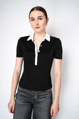 Rag & Bone Knit Polo Shirt with Contrasting Neckline in Black Vancouver. Shop Online or in Store. 