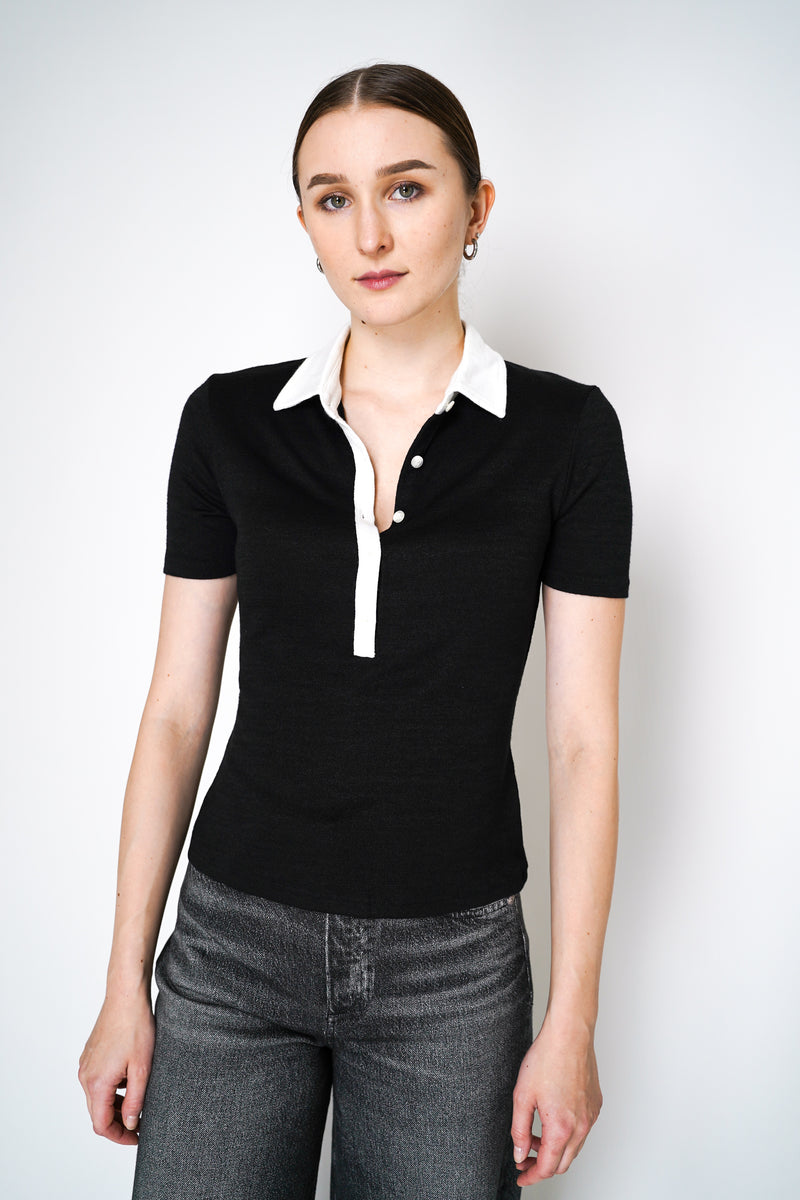 Rag & Bone Knit Polo Shirt with Contrasting Neckline in Black Vancouver. Shop Online or in Store. 
