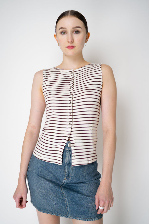 Rag & Bone Knit Stripe Boatneck Tank Top in White and Burgundy Vancouver. Shop Online or in Store.