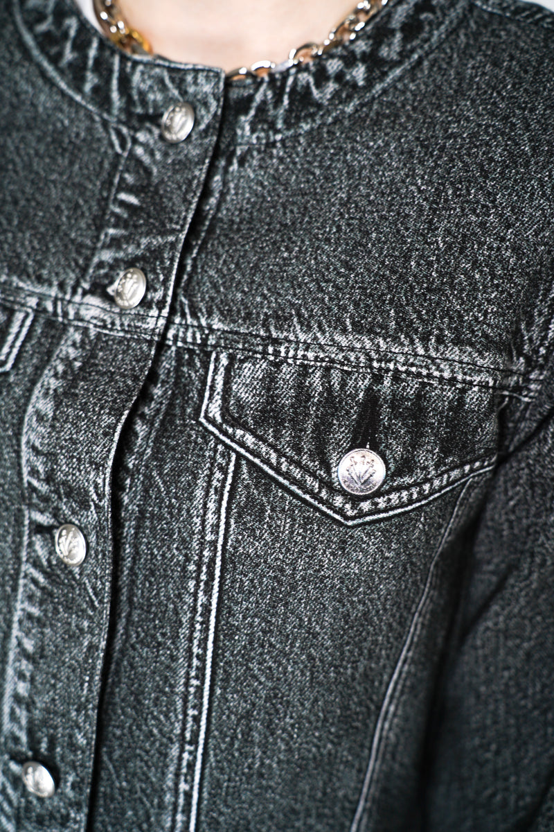 Rag & Bone Miramar Cora Denim Print Jacket in Washed Black Vancouver. Shop Online or in Store. 