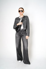 Rag & Bone Miramar Cora Denim Print Jacket in Washed Black Vancouver. Shop Online or in Store. 