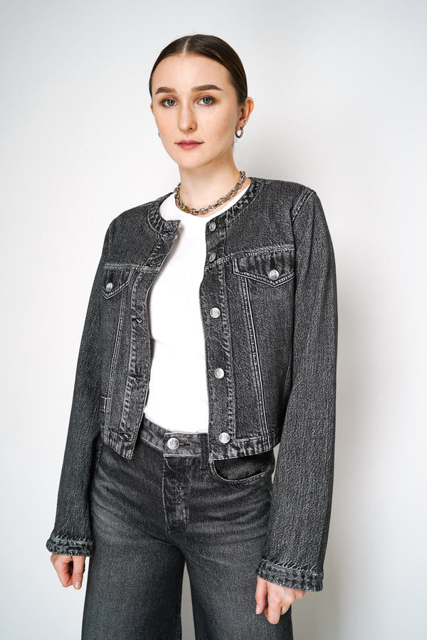 Rag & Bone Miramar Cora Denim Print Jacket in Washed Black Vancouver. Shop Online or in Store. 