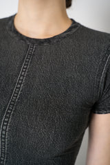 Rag & Bone Miramar Jersey Baby Tee in Washed Black Denim Print Vancouver. Shop Online or in Store.