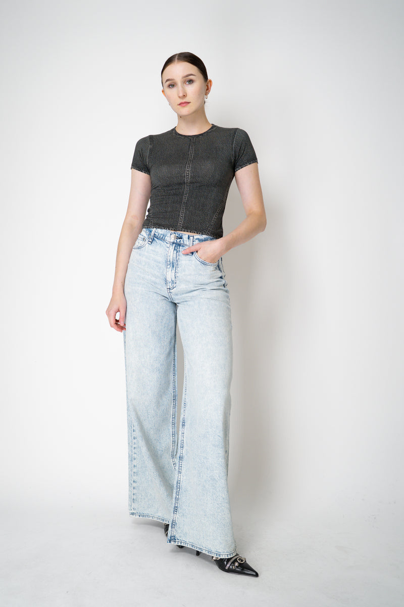 Rag & Bone Miramar Jersey Baby Tee in Washed Black Denim Print Vancouver. Shop Online or in Store.