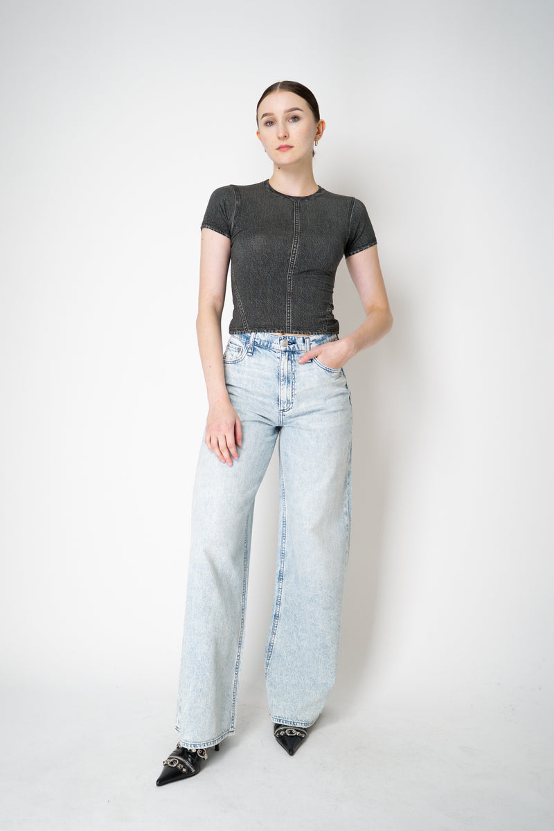 Rag & Bone Miramar Jersey Baby Tee in Washed Black Denim Print Vancouver. Shop Online or in Store.