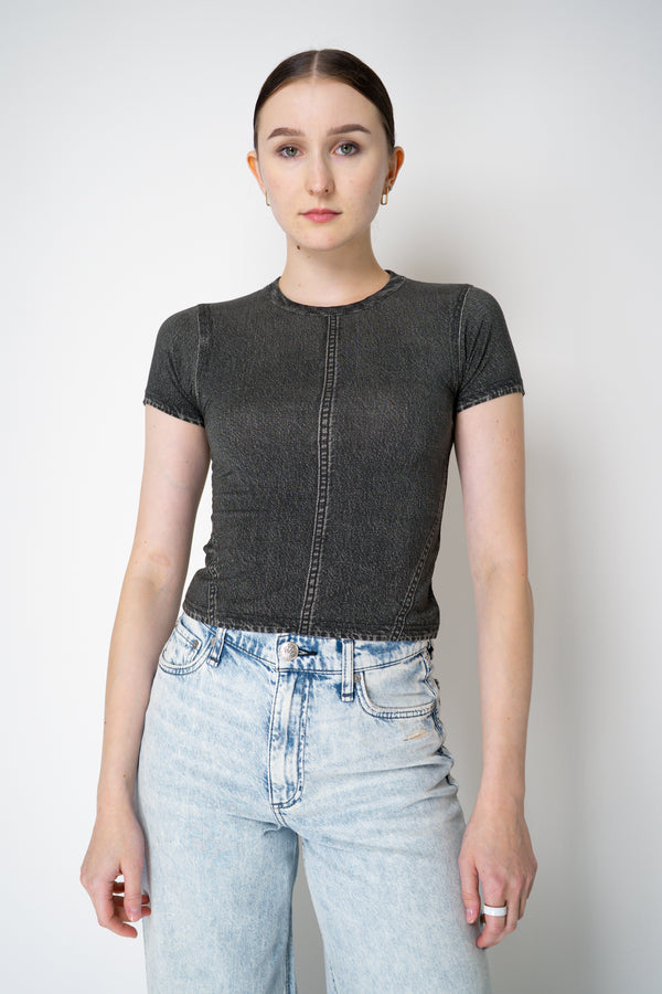 Rag & Bone Miramar Jersey Baby Tee in Washed Black Denim Print Vancouver. Shop Online or in Store.