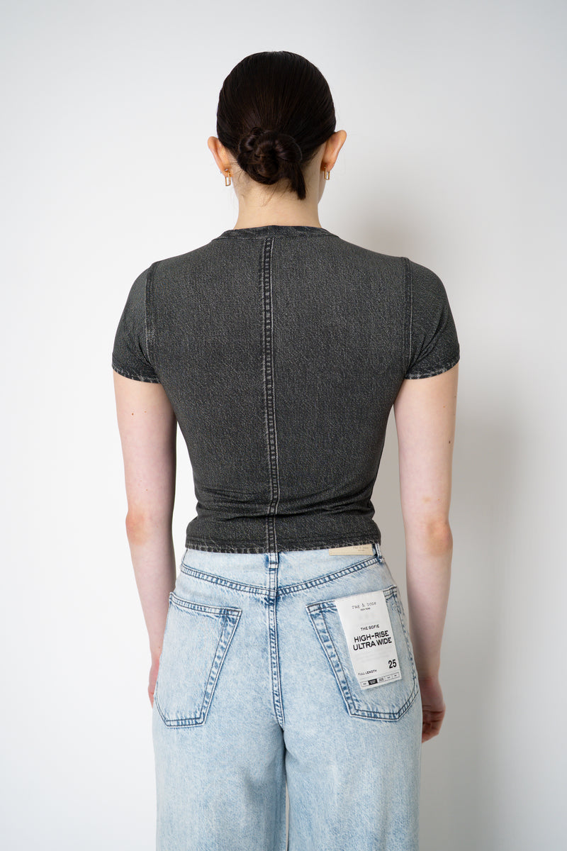 Rag & Bone Miramar Jersey Baby Tee in Washed Black Denim Print Vancouver. Shop Online or in Store.