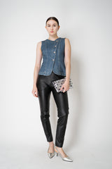 Rag & Bone Miramar "Olivia" Ponte Asymmetric Vest in Woodside Blue Denim Print Vancouver. Shop Online or in Store.