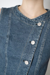 Rag & Bone Miramar "Olivia" Ponte Asymmetric Vest in Woodside Blue Denim Print Vancouver. Shop Online or in Store.