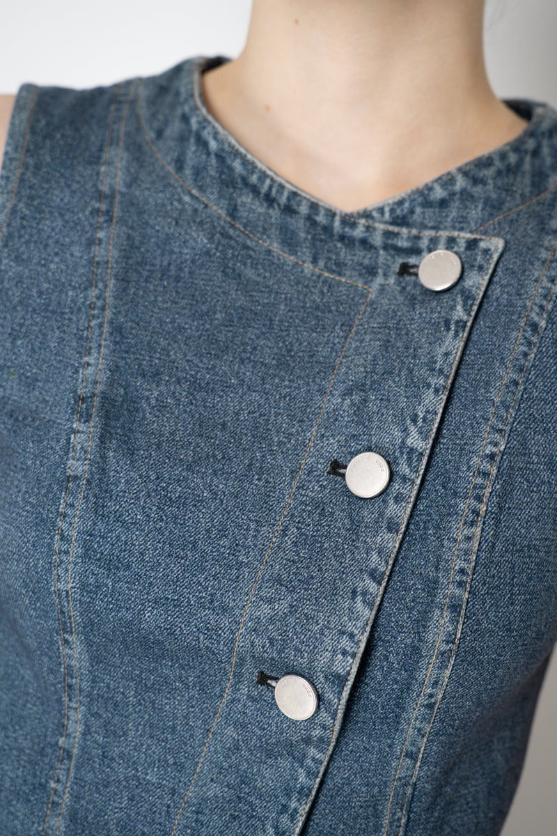Rag & Bone Miramar "Olivia" Ponte Asymmetric Vest in Woodside Blue Denim Print Vancouver. Shop Online or in Store.