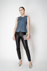 Rag & Bone Miramar "Olivia" Ponte Asymmetric Vest in Woodside Blue Denim Print Vancouver. Shop Online or in Store.