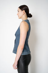 Rag & Bone Miramar "Olivia" Ponte Asymmetric Vest in Woodside Blue Denim Print Vancouver. Shop Online or in Store.
