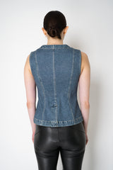 Rag & Bone Miramar "Olivia" Ponte Asymmetric Vest in Woodside Blue Denim Print Vancouver. Shop Online or in Store.