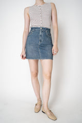 Rag & Bone Miramar Ponte Mini Skirt in Woodside Blue Denim Print Vancouver. Shop Online or in Store.