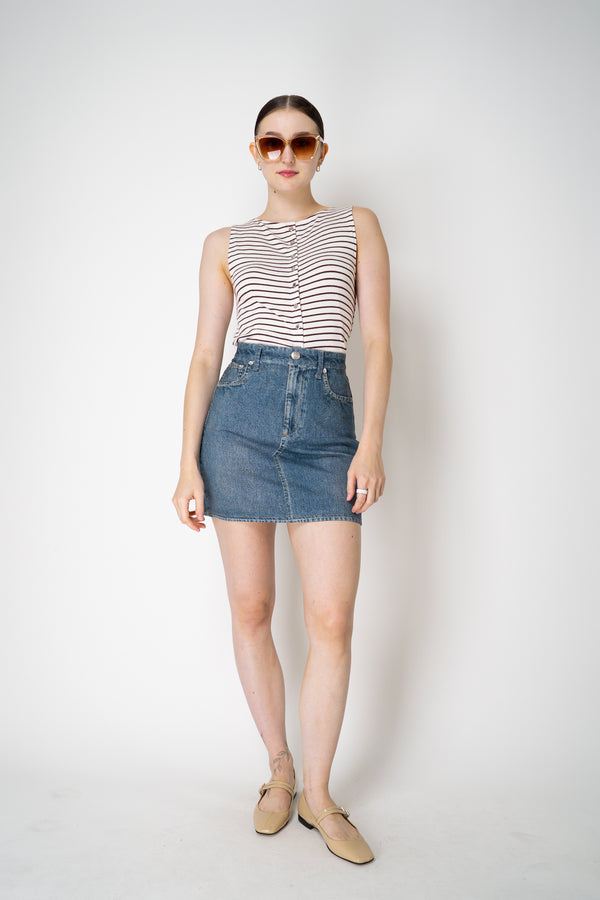 Rag & Bone Miramar Ponte Mini Skirt in Woodside Blue Denim Print Vancouver. Shop Online or in Store.